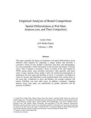 Empirical Analysis of Retail Competition: Spatial Differentiation at Wal-Mart, Amazon.Com, and Their Competitors