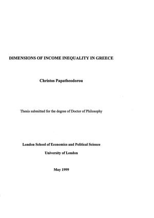 DIMENSIONS of INCOME INEQUALITY in GREECE Christos Papatheodorou