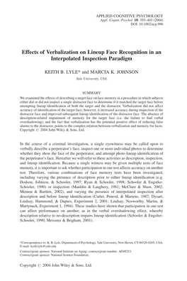 Effects of Verbalization on Lineup Face Recognition in an Interpolated Inspection Paradigm