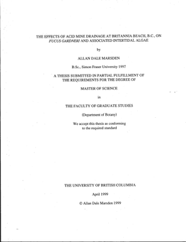 The Effects of Acid Mine Drainage at Britannia Beach, B.C., on Fucus Gardner! and Associated Intertidal Algae
