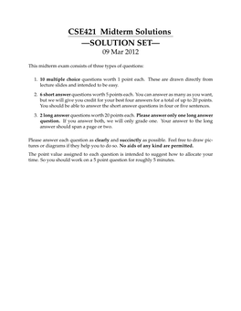 CSE421 Midterm Solutions —SOLUTION SET— 09 Mar 2012
