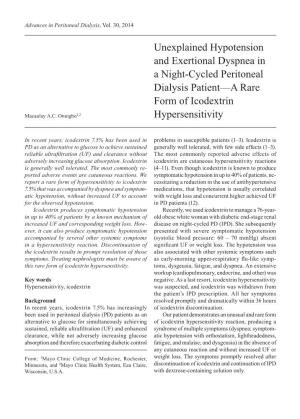 Unexplained Hypotension and Exertional Dyspnea in a Night-Cycled Peritoneal Dialysis Patient—A Rare Form of Icodextrin Macaulay A.C