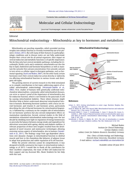 Mitochondrial Endocrinology – Mitochondria As Key to Hormones and Metabolism