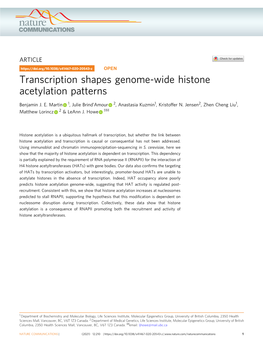 Transcription Shapes Genome-Wide Histone Acetylation Patterns