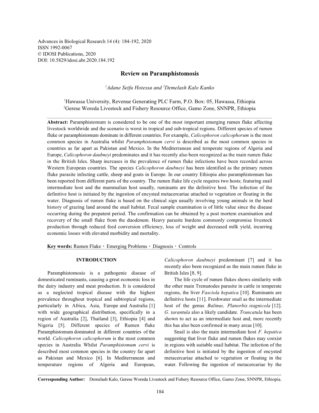 Review on Paramphistomosis