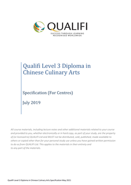 Qualifi Level 3 Diploma in Chinese Culinary Arts