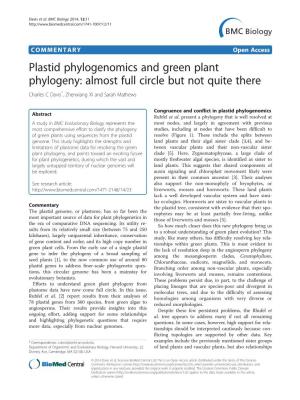 Plastid Phylogenomics and Green Plant Phylogeny: Almost Full Circle but Not Quite There Charles C Davis*, Zhenxiang Xi and Sarah Mathews
