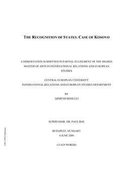 The Recognition of States: Case of Kosovo