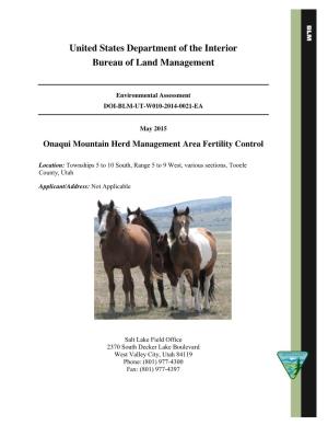 Onaqui Mountain Herd Management Area Fertility Control