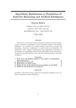 Algorithmic Randomness As Foundation of Inductive Reasoning and Artificial Intelligence