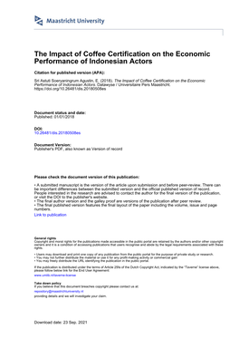 The Impact of Coffee Certification on the Economic Performance of Indonesian Actors