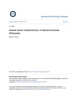 Hanbok, Korean Traditional Dress: a Selected Annotated Bibliography