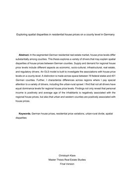 Exploring Spatial Disparities in Residential House Prices on a County Level in Germany