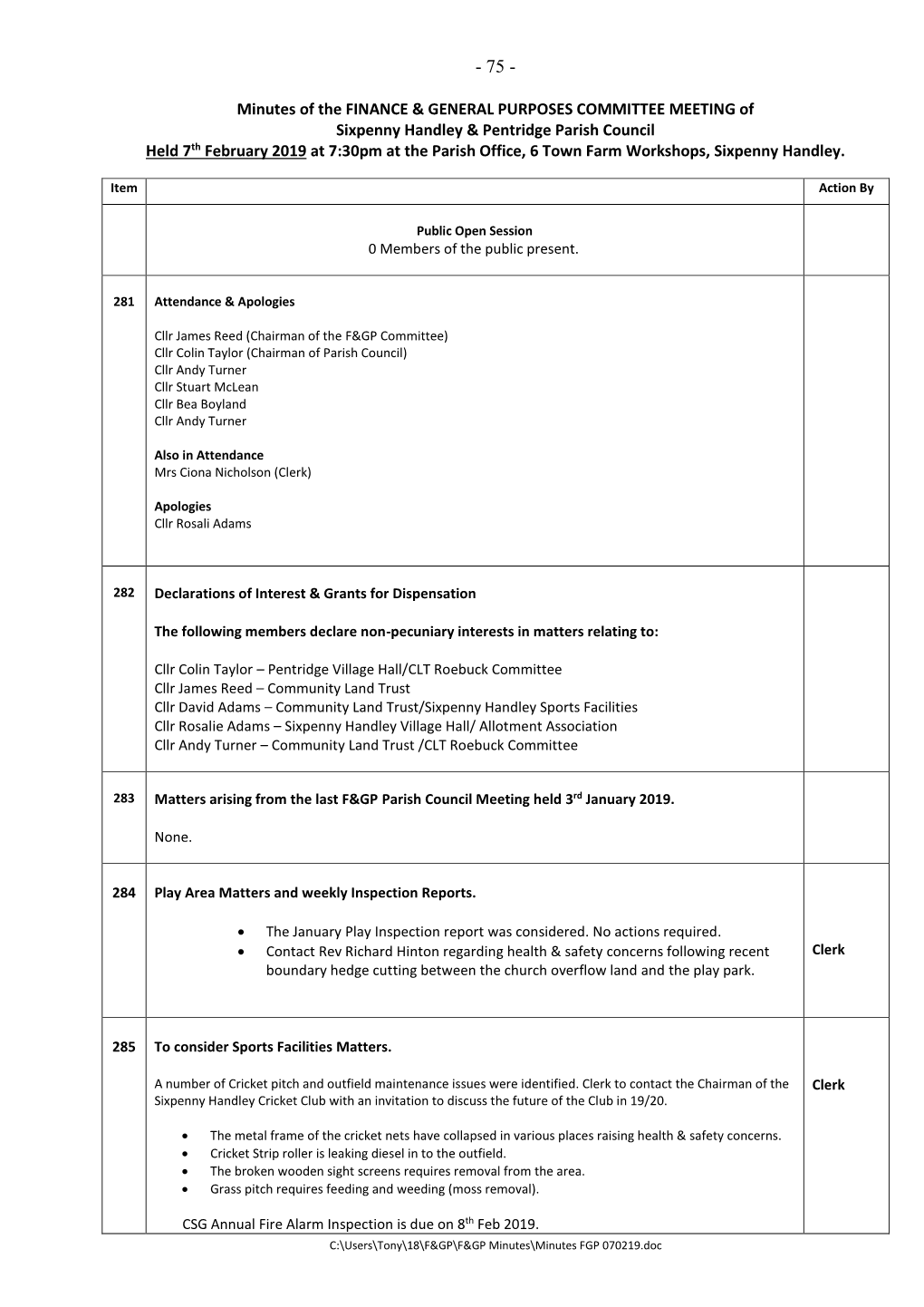 Minutes of the FULL Parish Council Meeting