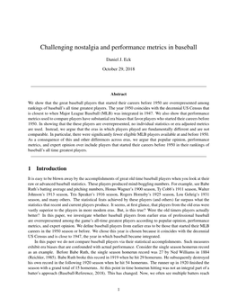 Challenging Nostalgia and Performance Metrics in Baseball