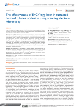 The Effectiveness of Er.Cr.Ysgg Laser in Sustained Dentinal Tubules Occlusion Using Scanning Electron Microscopy