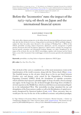 Before the 'Locomotive' Runs: the Impact of the – Oil Shock on Japan and the International Financi