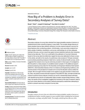 How Big of a Problem Is Analytic Error in Secondary Analyses of Survey Data?