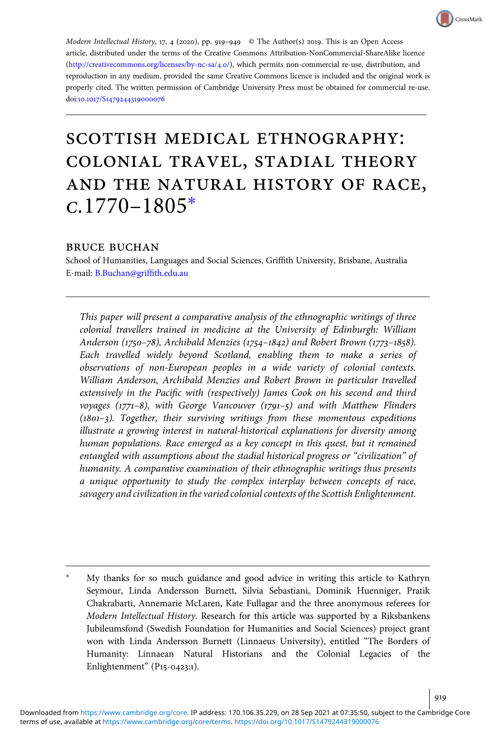 Scottish Medical Ethno Raph : Colonial Tra El, Stadial