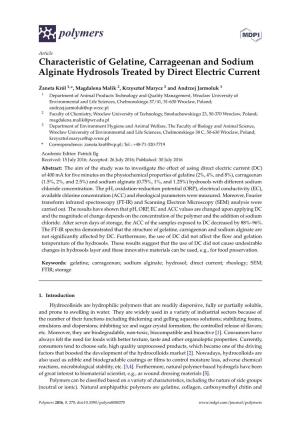 Characteristic of Gelatine, Carrageenan and Sodium Alginate Hydrosols Treated by Direct Electric Current