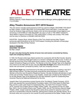 Alley Theatre Announces 2017-2018 Season