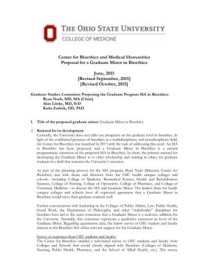 Proposal to Create a Graduate Minor in Bioethics