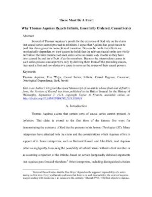 Why Thomas Aquinas Rejects Infinite, Essentially Ordered, Causal Series