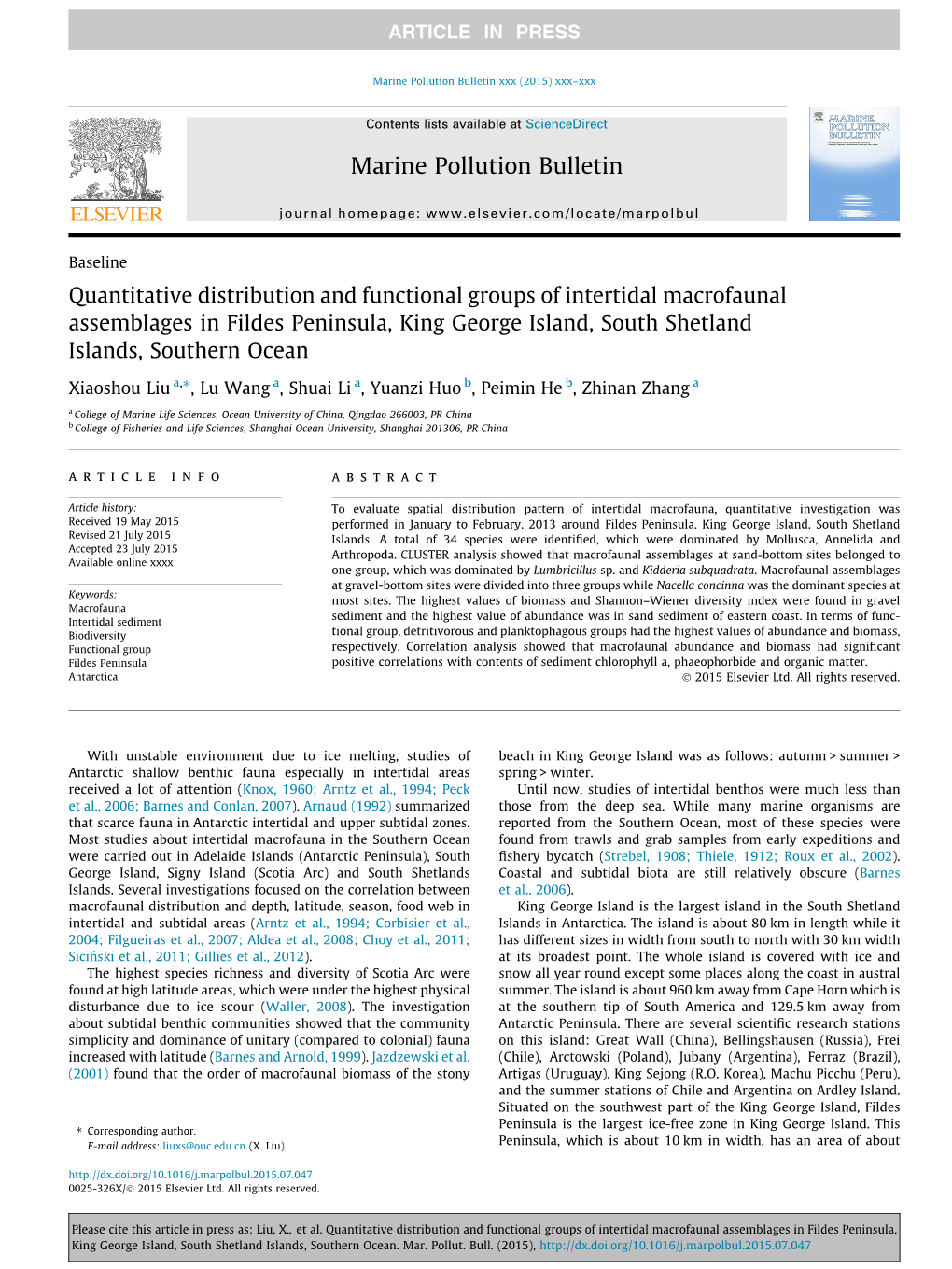 Quantitative Distribution and Functional Groups of Intertidal Macrofaunal