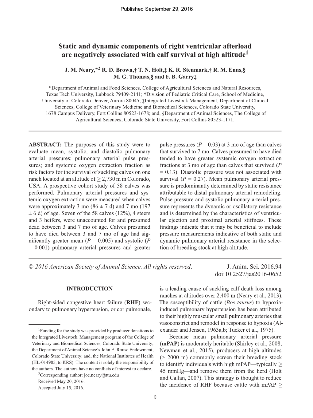 Static and Dynamic Components of Right Ventricular Afterload Are Negatively Associated with Calf Survival at High Altitude1