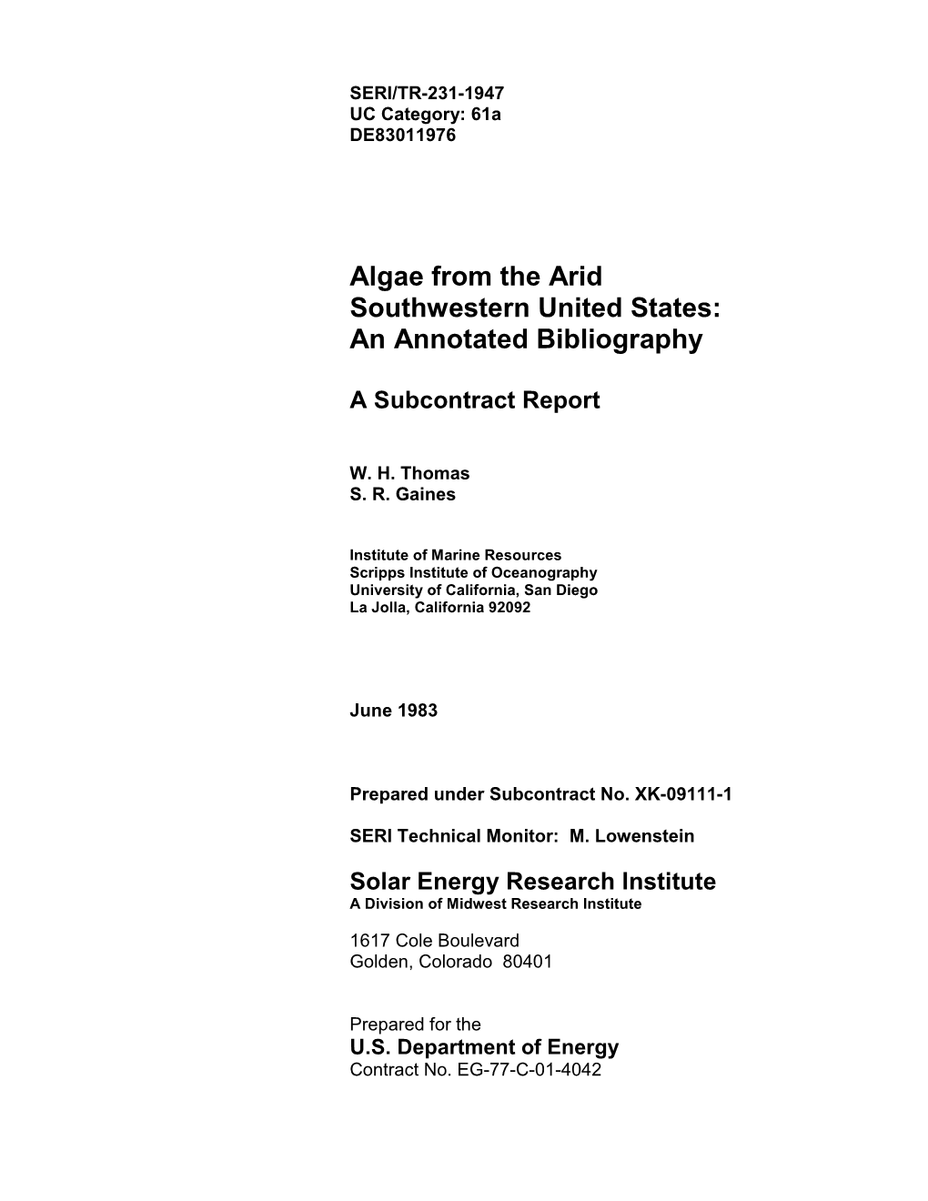 Algae from the Arid Southwestern United States: an Annotated Bibliography