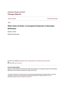 When Cities Go Broke: a Conceptual Introduction to Municipal Bankruptcy