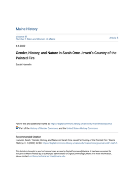 Gender, History, and Nature in Sarah Orne Jewett's Country of The