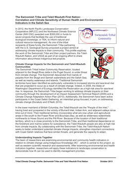 The Swinomish Tribe and Tsleil Waututh First Nation: Correlation and Climate Sensitivity of Human Health and Environmental Indicators in the Salish Sea