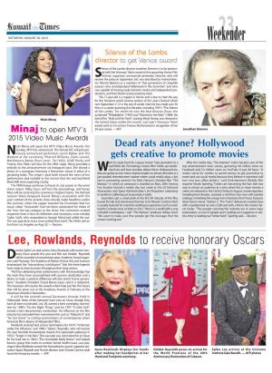 Lee, Rowlands, Reynolds to Receive Honorary Oscars