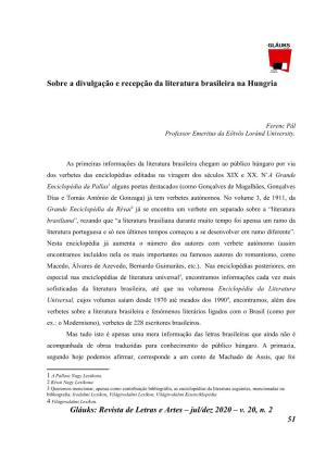 Sobre a Divulgação E Recepção Da Literatura Brasileira Na Hungria