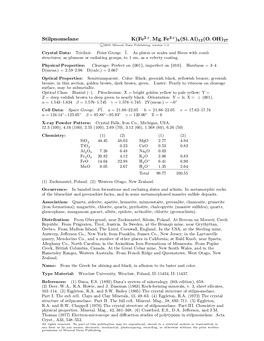 Stilpnomelane K(Fe2+,Mg,Fe3+)