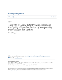 Patent Verdicts: Improving the Quality of Appellate Review by Incorporating Fuzzy Logic in Jury Verdicts Michael T