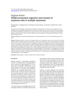 Original Article ITGA8 Accelerates Migration and Invasion of Myeloma Cells in Multiple Myelomas