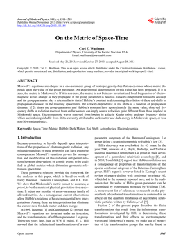 On the Metric of Space-Time