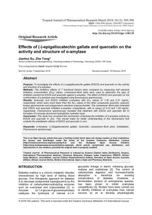 Epigallocatechin Gallate and Quercetin on the Activity and Structure of Α-Amylase