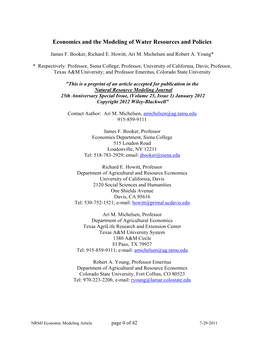 Economics and the Modeling of Water Resources and Policies