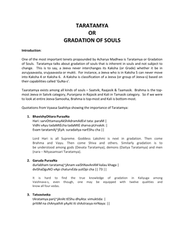 Taratamya Or Gradation of Souls