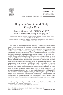 Hospitalist Care of the Medically Complex Child