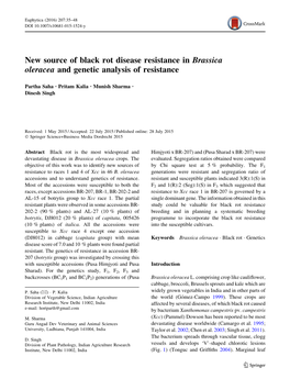 New Source of Black Rot Disease Resistance in Brassica Oleracea and Genetic Analysis of Resistance