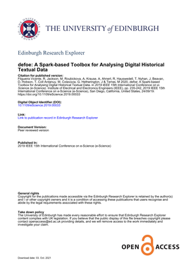 Edinburgh Research Explorer Defoe: a Spark-Based Toolbox for Analysing Digital Historical