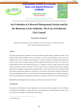 An Evaluation of a Reward Management System Used by the Botswana Local Authority: the Case of Gaborone City Council