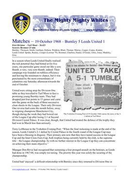 Matches – 19 October 1968