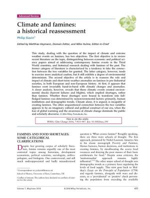 Climate and Famines: a Historical Reassessment Philip Slavin*