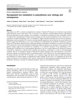 Dysregulated Iron Metabolism in Polycythemia Vera: Etiology and Consequences