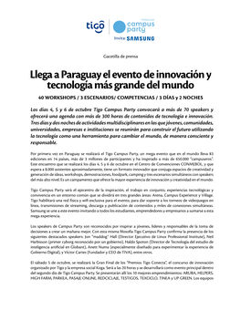 Llega a Paraguay El Evento De Innovación Y Tecnología Más Grande Del Mundo 40 WORKSHOPS / 3 ESCENARIOS/ COMPETENCIAS / 3 DÍAS Y 2 NOCHES
